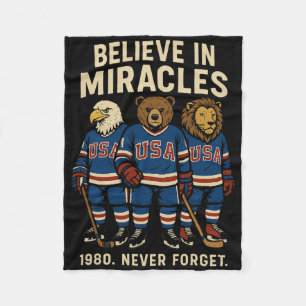 Usa 1980 Ice Hockey Retro Animals Fleece Blanket