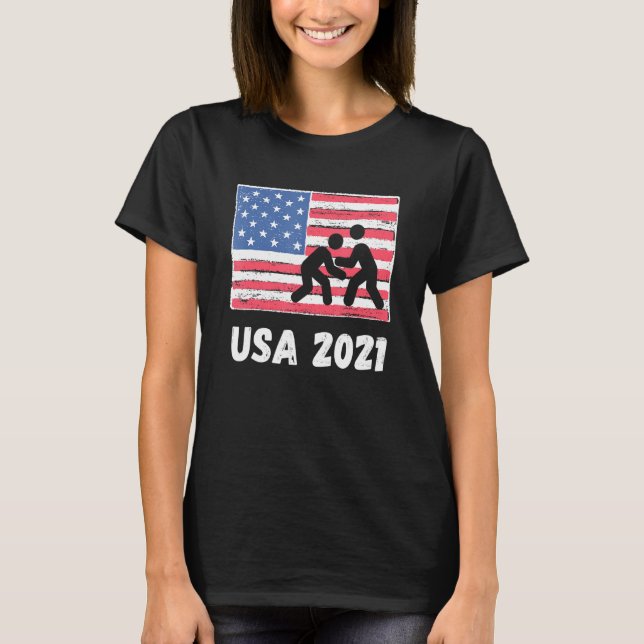 Usa 2021 Wrestling Retro American Tokyo 2021 Summe T-Shirt (Front)