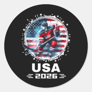 Usa 2026 Hockey American Flag Women Men Kids Hocke Classic Round Sticker