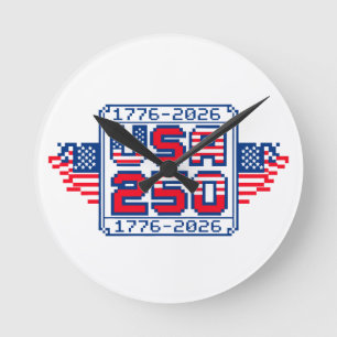 USA 250 – 1776 to 2026 Pixel Art Round Clock