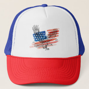 USA 250 - American Flag - Bald Eagle - Watercolor Trucker Hat