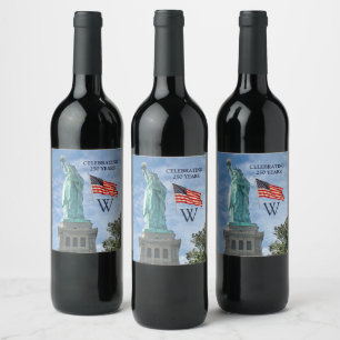 USA 250 American Flag Statue of Liberty Name  Wine Label
