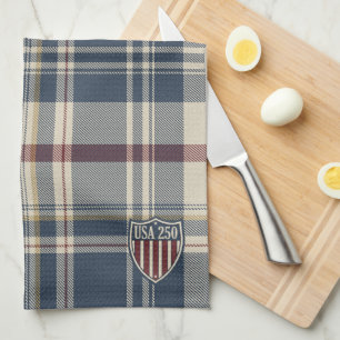 USA 250 American Plaid Shield Motif ID1301 Tea Towel