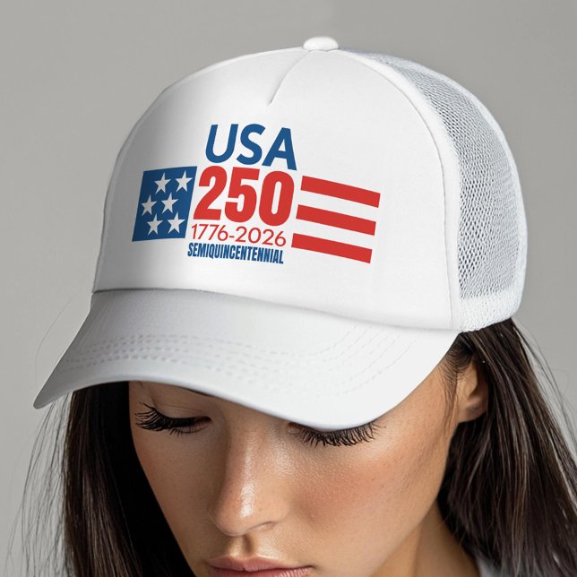USA 250 - America's 250th Birthday - Stars Stripes Trucker Hat (USA 250 Trucker Hat - Celebrate America)