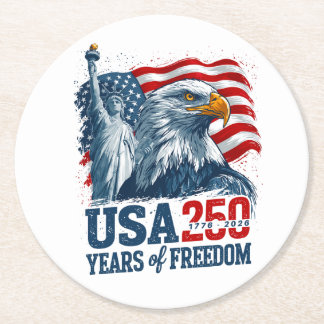 USA 250 America's Semiquincentenl Liberty & Eagle Round Paper Coaster