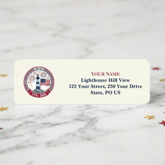 USA 250 Anniversary Lighthouse Red Blue Fireworks Return Address Label