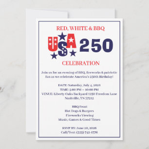 USA 250 Anniversary Patriotic BBQ Party Invitation