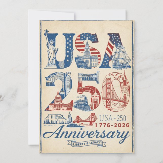 USA 250 Anniversary Vintage retro Americana  Holiday Card (Front)