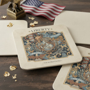USA 250 Liberty Art Nouveau Pattern Border ID1302 Square Paper Coaster
