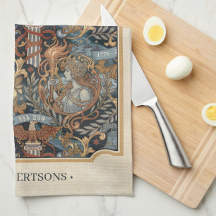 USA 250 Liberty Art Nouveau Pattern Border ID1302 Tea Towel