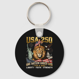 Usa 250 One Nation Under God Lion Liberty Faith _1 Key Ring
