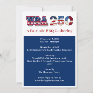USA 250 Patriotic 4th of July BBQ Party Invitation
