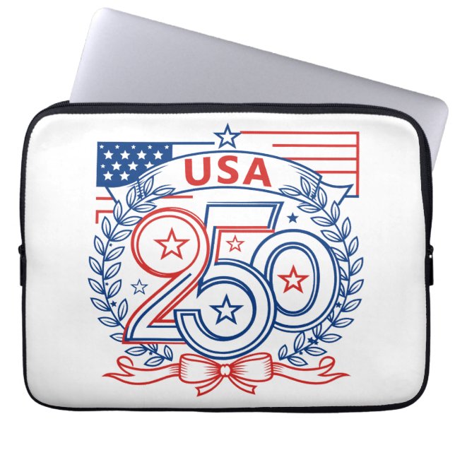 USA 250 Patriotic Anniversary Emblem Design Laptop Sleeve (Front)