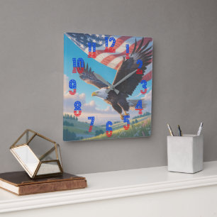 USA 250 Patriotic Bald Eagle American Flag Design  Square Wall Clock