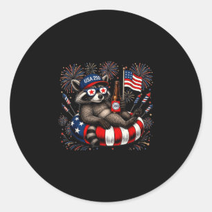 Usa 250 patriotic racoon drinking beer sunglasses classic round sticker