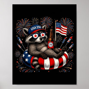 Usa 250 Patriotic Racoon Drinking Beer Sungles Poster