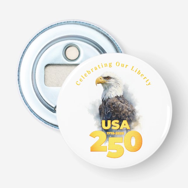 USA 250: Watercolor Bald Eagle & Gold Bottle Opener (Front)