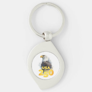 USA 250: Watercolor Bald Eagle & Gold Key Ring