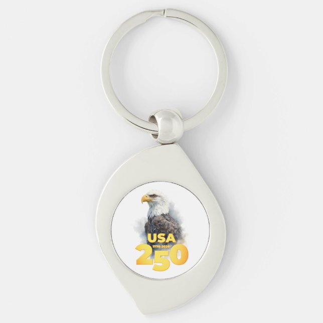 USA 250: Watercolor Bald Eagle & Gold Key Ring (Front)