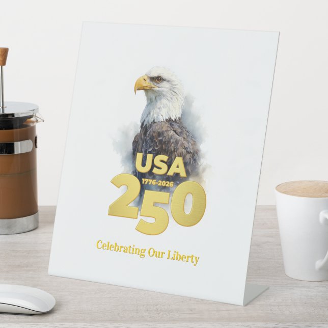 USA 250: Watercolor Bald Eagle & Gold Pedestal Sign (In SItu)