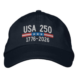 USA 250 with American Flag Bar - red white blue Embroidered Hat