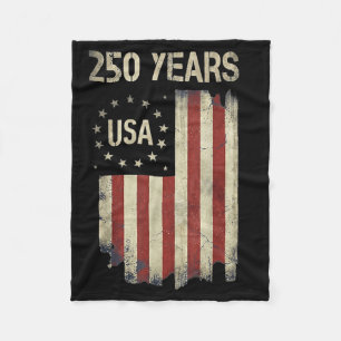 USA 250 Years Anniversary Vintage American Flag Fleece Blanket