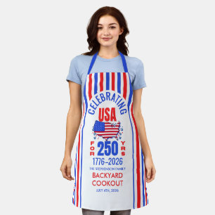 USA 250 Years Family BBQ Cookout July 4th Apron