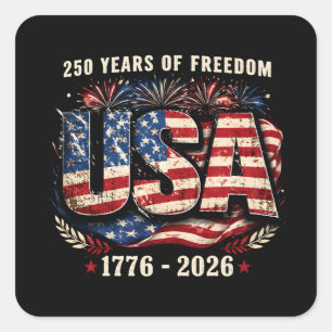 USA 250 Years of Freedom 1776–2026 Patriot Square Sticker