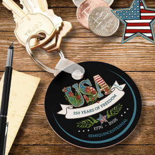 USA 250 Years of Freedom Botanical 4th Of July Key Ring