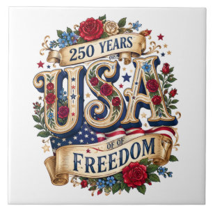 USA 250 Years of Freedom Floral Americana Ceramic Tile