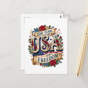 USA 250 Years of Freedom Floral Americana Postcard