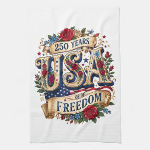 usa 250 years of freedom floral americana tea towel