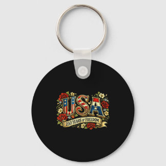 Usa 250 years of freedom floral rose patriotic key ring