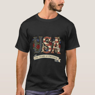 Usa 250 Years Of Freedom Floral Rose Patriotic Vin T-Shirt