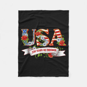 USA 250 Years of Freedom Patriotic Wildflower 4th Fleece Blanket