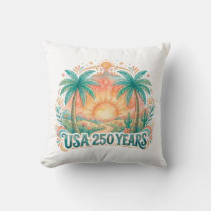 USA 250 Years Palm Trees Patriotic Desert Sunrise Cushion