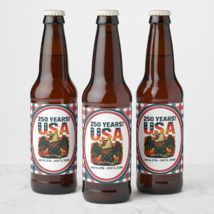 USA 250 Years – Patriotic Bald Eagle July 4th 2026 Beer Bottle Label