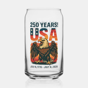 USA 250 Years – Patriotic Bald Eagle July 4th 2026 Can Glass