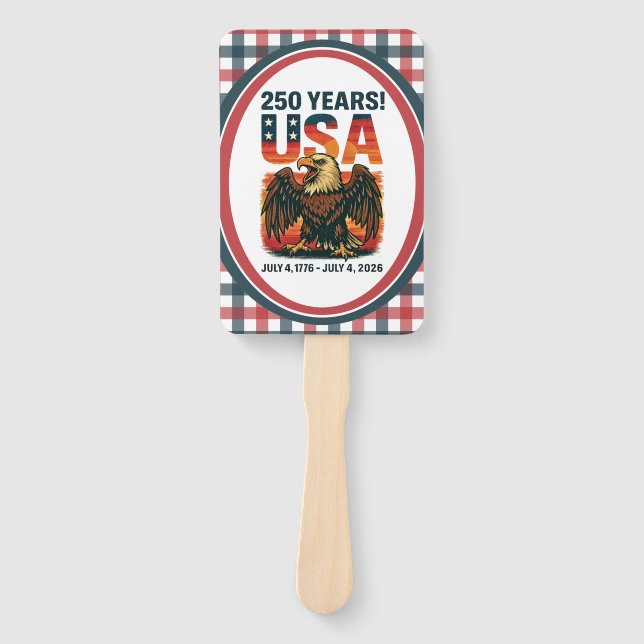 USA 250 Years – Patriotic Bald Eagle July 4th 2026 Hand Fan (Front)