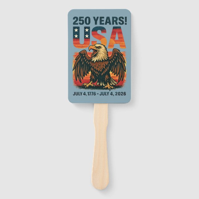 USA 250 Years – Patriotic Bald Eagle July 4th 2026 Hand Fan (Front)