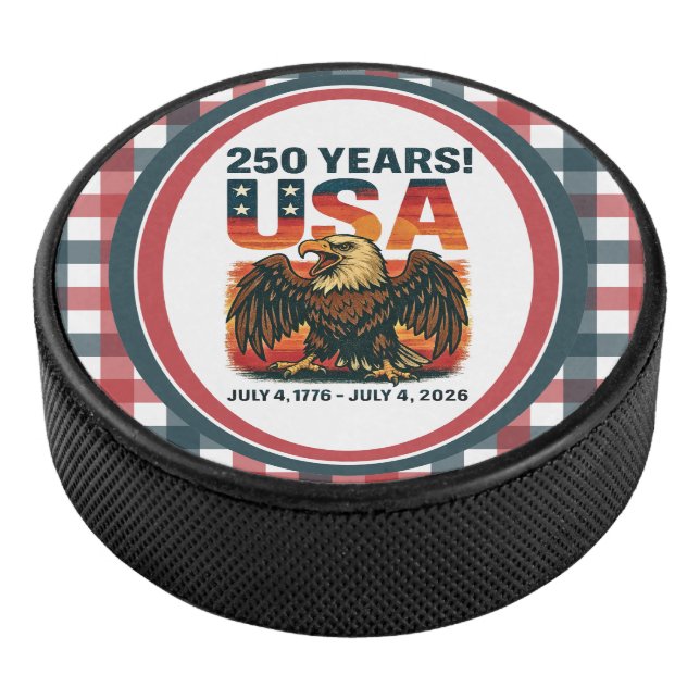 USA 250 Years – Patriotic Bald Eagle July 4th 2026 Hockey Puck (3/4)
