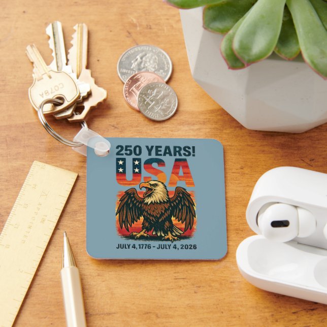 USA 250 Years – Patriotic Bald Eagle July 4th 2026 Key Ring (Desk)