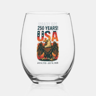 USA 250 Years – Patriotic Bald Eagle July 4th 2026 Stemless Wine Glass
