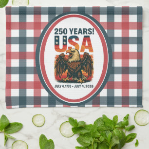 USA 250 Years – Patriotic Bald Eagle July 4th 2026 Tea Towel