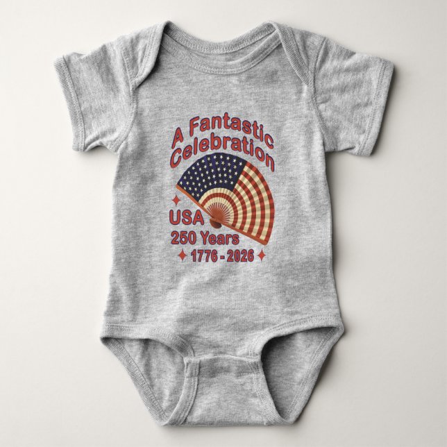 USA 250 Years Patriotic Fan Design – 1776-2026  Baby Bodysuit (Front)