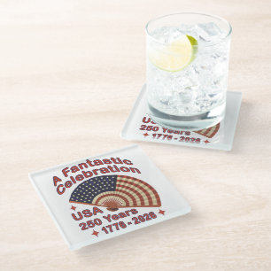 USA 250 Years Patriotic Fan Design – 1776-2026  Glass Coaster