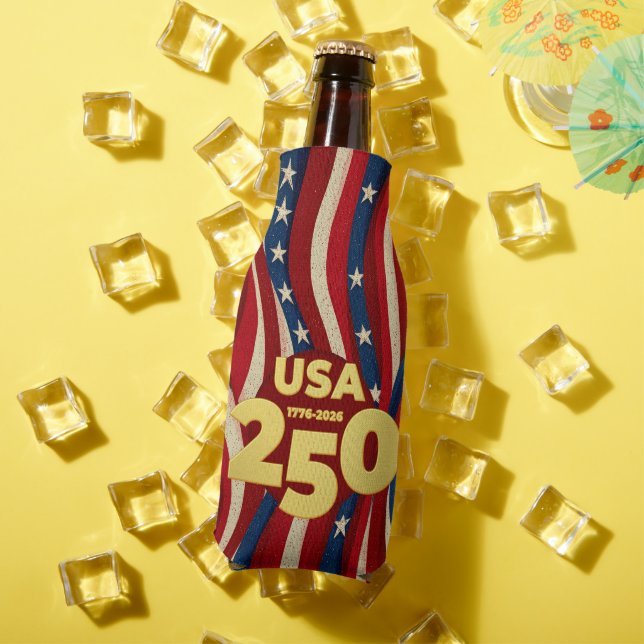 USA 250 Years Patriotic Red White Blue with Gold Bottle Cooler (In Situ Summer)