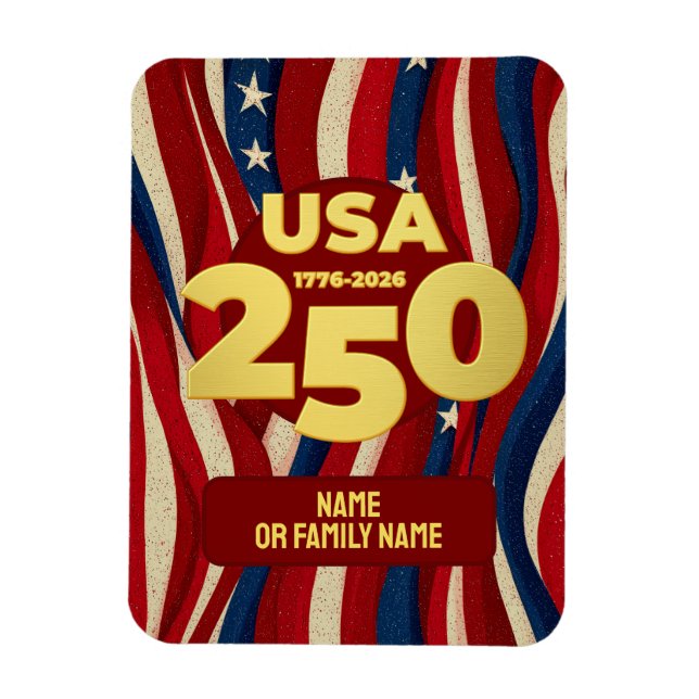 USA 250 Years Patriotic Red White Blue with Gold Magnet (Vertical)