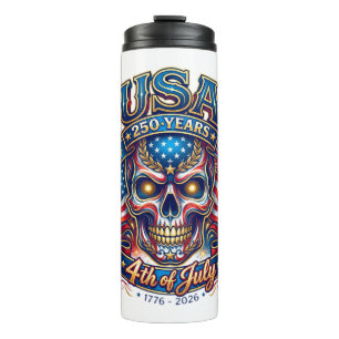 USA 250 Years Patriotic Skull 4th of July Thermal Tumbler