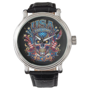 USA 250 Years Patriotic Skull 4th of July Watch